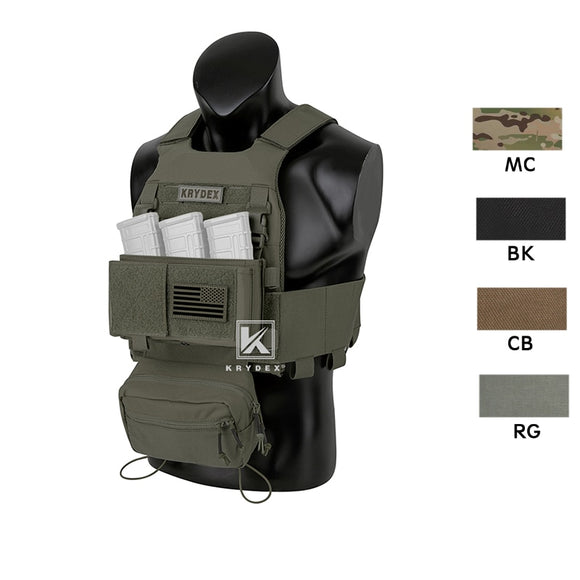 KRYDEX Low Vis Slick Plate Carrier Tactical Vest W/ Elastic Cummerbund Micro Fight MK3 Panel Chassis Drop SACK Pouch Plates (Dummy Plates)